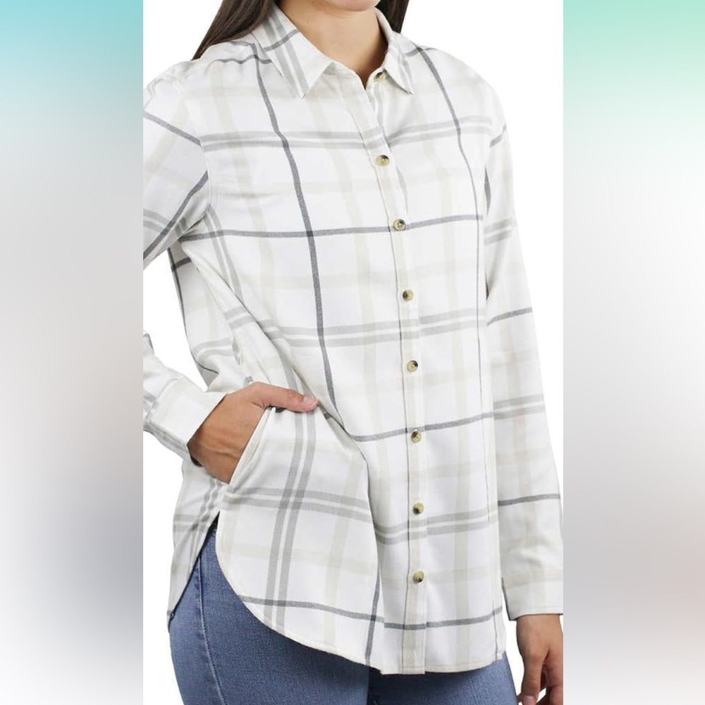 Jachs Girlfriend~Soft~Neutral Plaid~Oversized~Button Down~Flannel Shirt~Size L